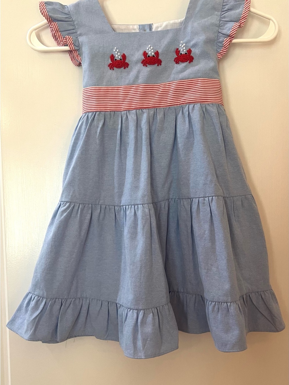 Sugar Light Blue Sundress with Red Crab Embroidery